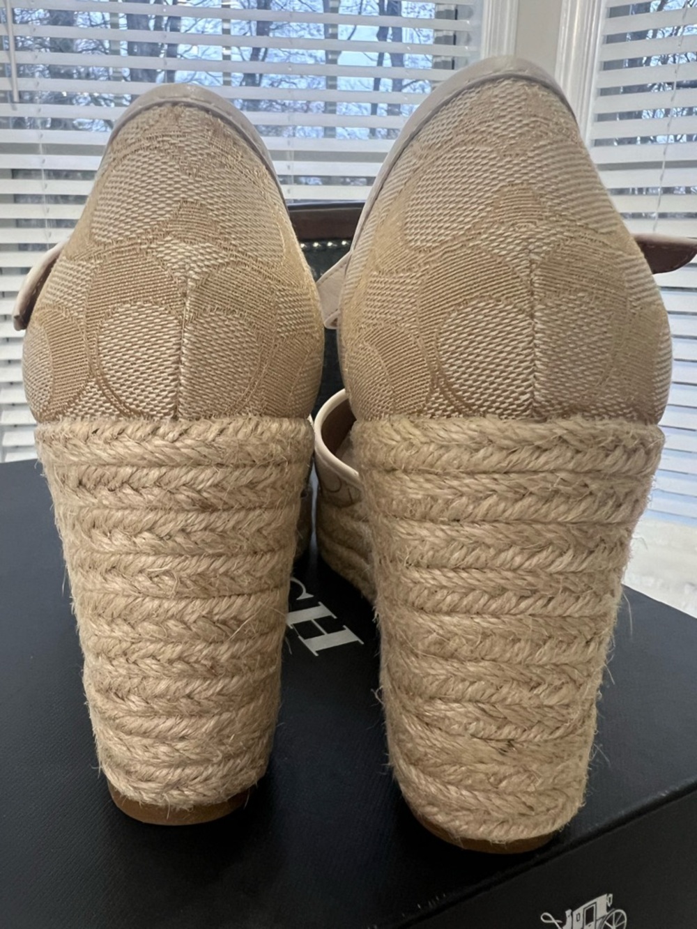 Coach Beige Signature Canvas Espadrille Wedge Sandals - Picture 8 of 10